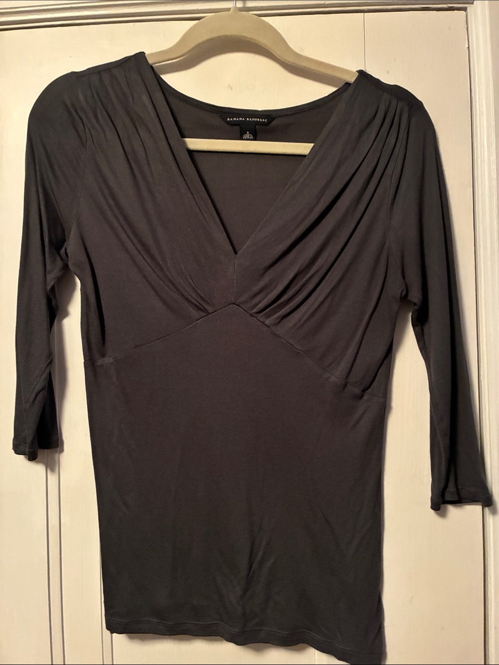 Banana Republic Charcoal Gray Draped V-Neck Long Sleeve Top